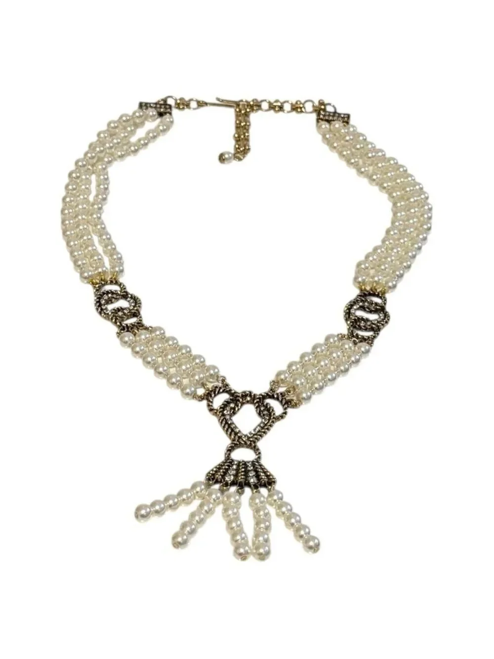 Luxury Multi-Strand Pearl Tassel Statement Collar Necklace with Ornate Detail